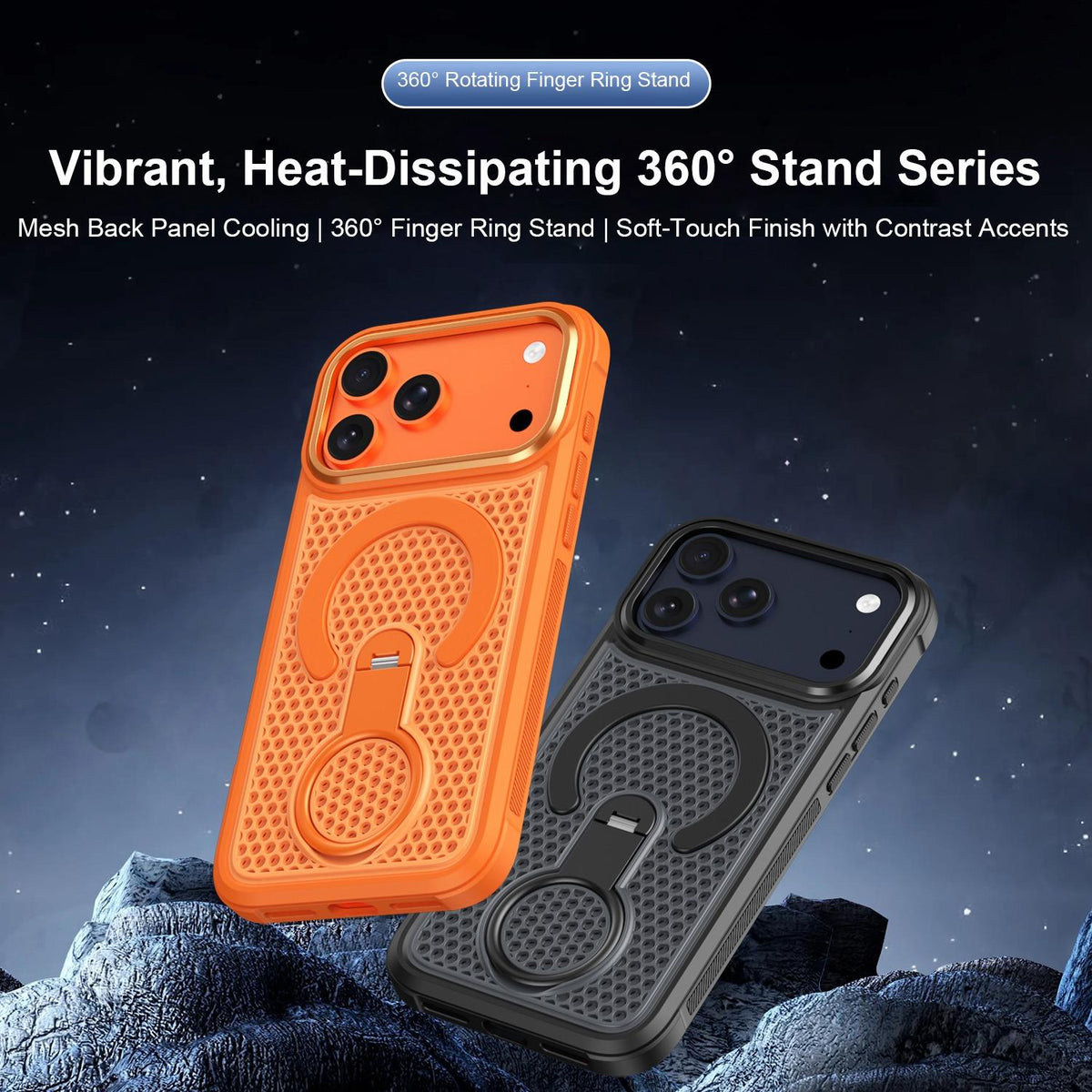 Compatible with iPhone 18 Pro Max Colorful Hollowed Cooling 360 Degree Rotation Ring Holder Magnetic Phone Case - Light Blue