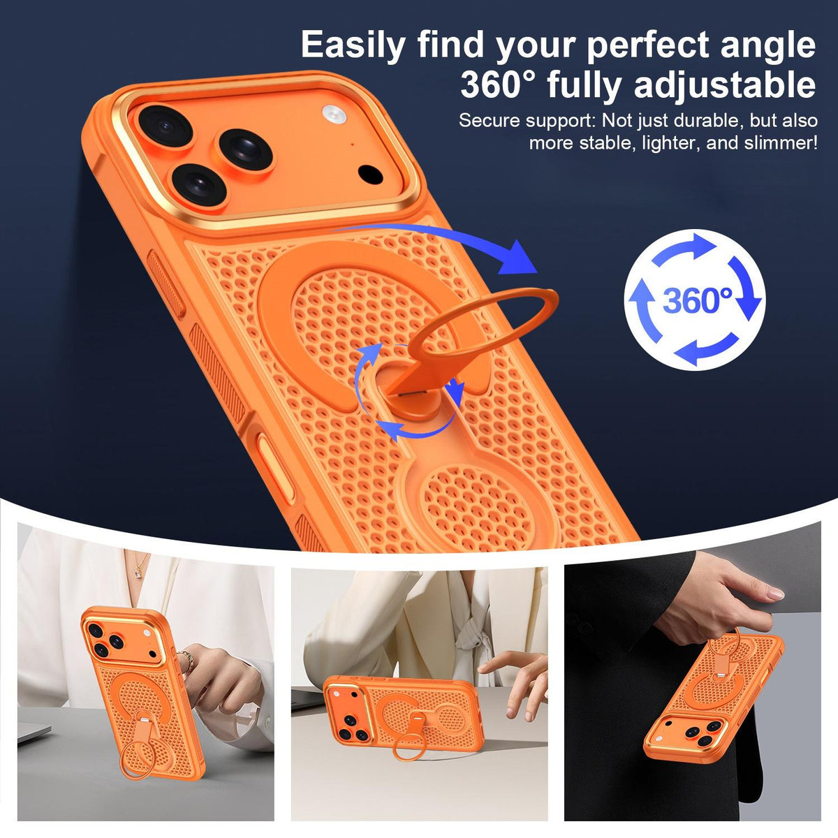 Compatible with iPhone 18 Pro Max Colorful Hollowed Cooling 360 Degree Rotation Ring Holder Magnetic Phone Case - White