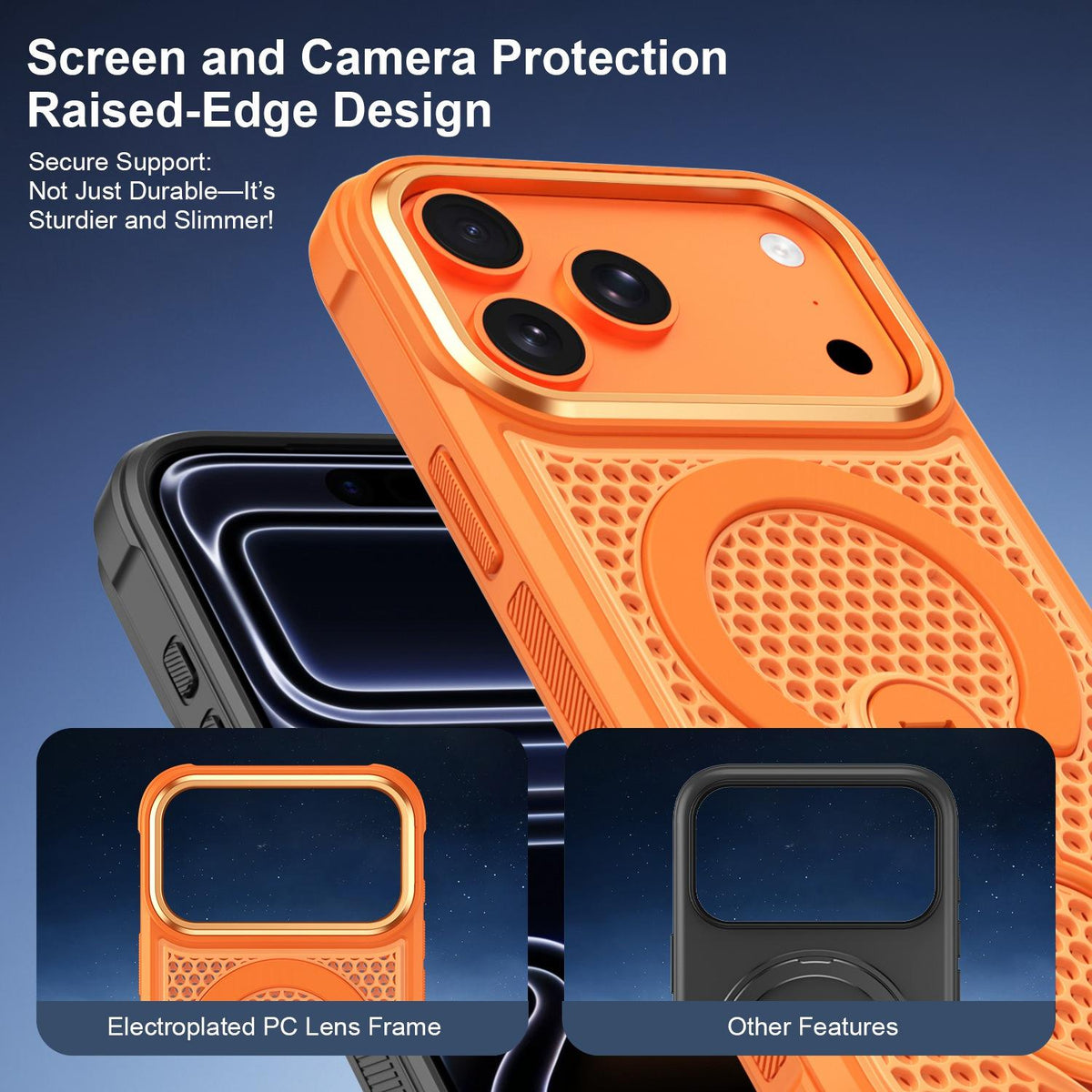 Compatible with iPhone 18 Pro Max Colorful Hollowed Cooling 360 Degree Rotation Ring Holder Magnetic Phone Case - White