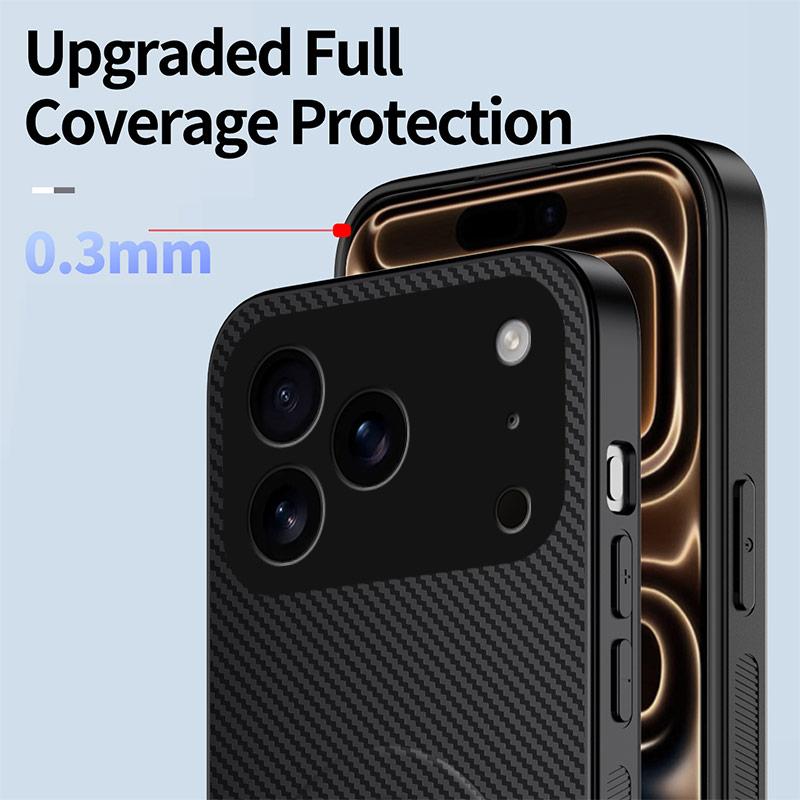 Compatible with iPhone 18 Pro Max WANLONFENG Kickstand Carbon Fiber Texture Magnetic Phone Case with 2pcs Screen Films - Grey