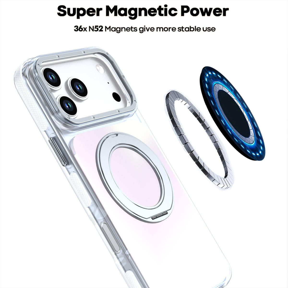 Compatible with iPhone 18 Pro Max Dual Color Gradient Discolor 360 Degree Rotation Holder Magnetic Phone Case - White
