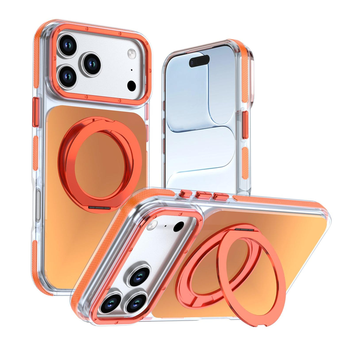 Compatible with iPhone 18 Pro Max Dual Color Gradient Discolor 360 Degree Rotation Holder Magnetic Phone Case - Orange