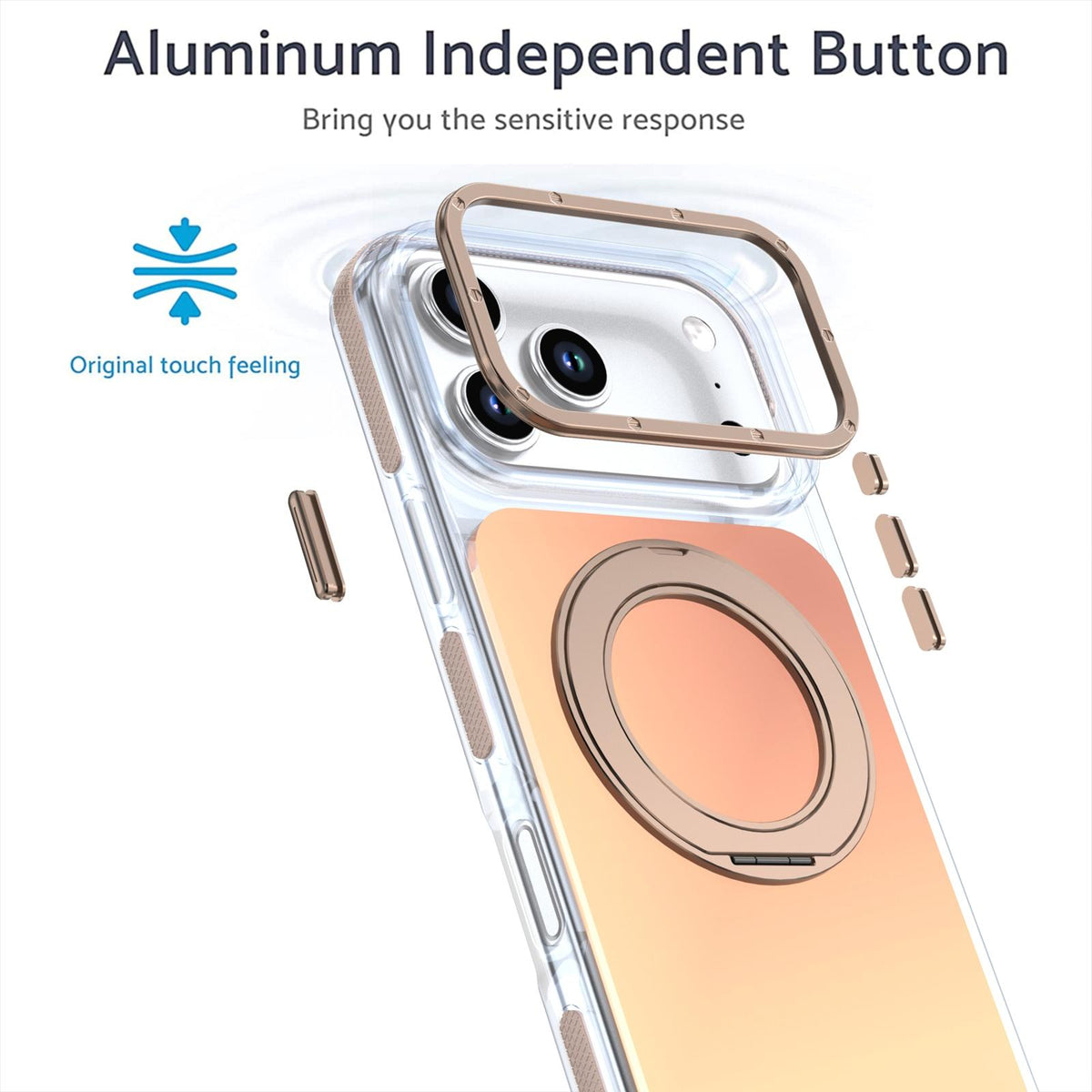 Compatible with iPhone 18 Pro Max Dual Color Gradient Discolor 360 Degree Rotation Holder Magnetic Phone Case - Desert Gold