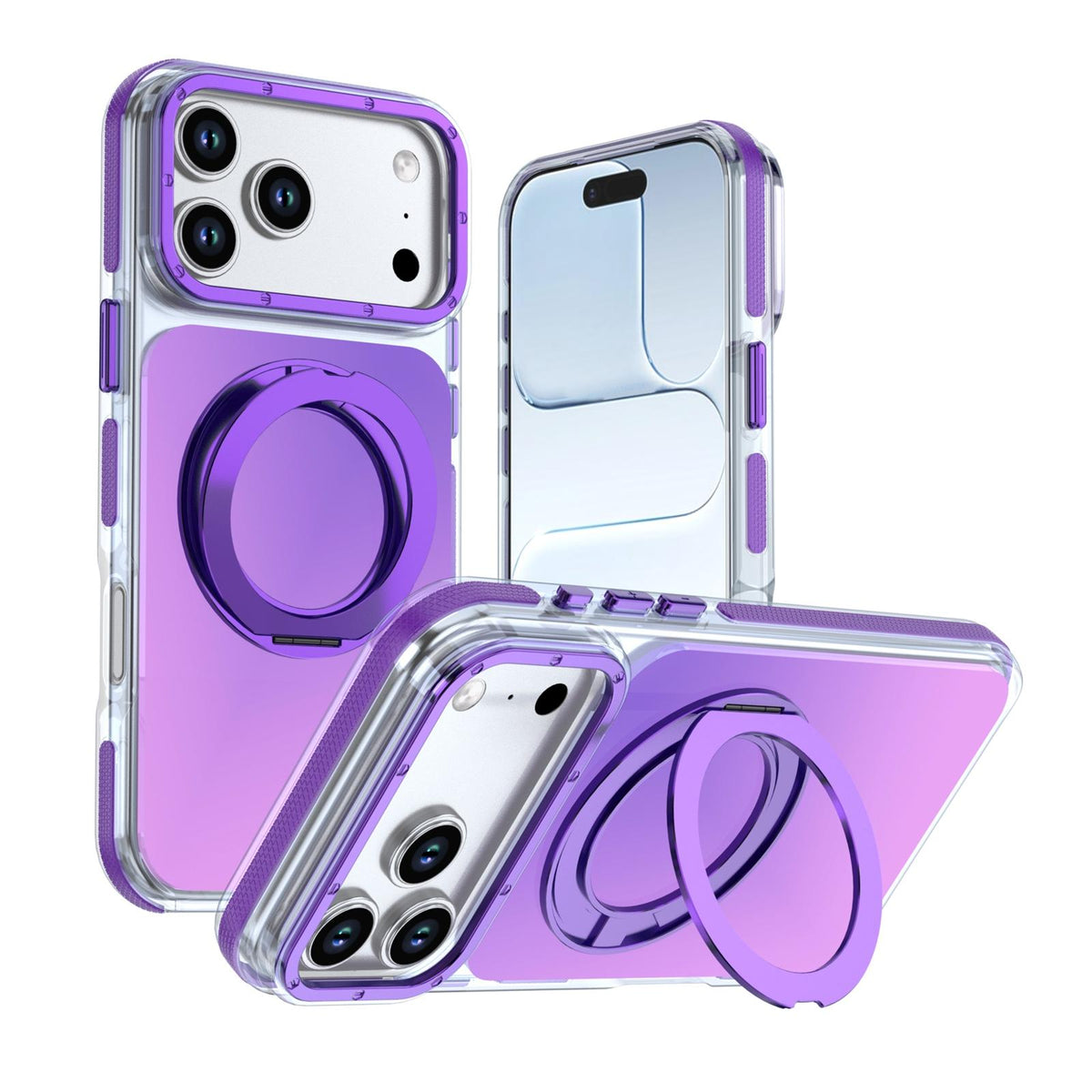 Compatible with iPhone 18 Pro Max Dual Color Gradient Discolor 360 Degree Rotation Holder Magnetic Phone Case - Purple