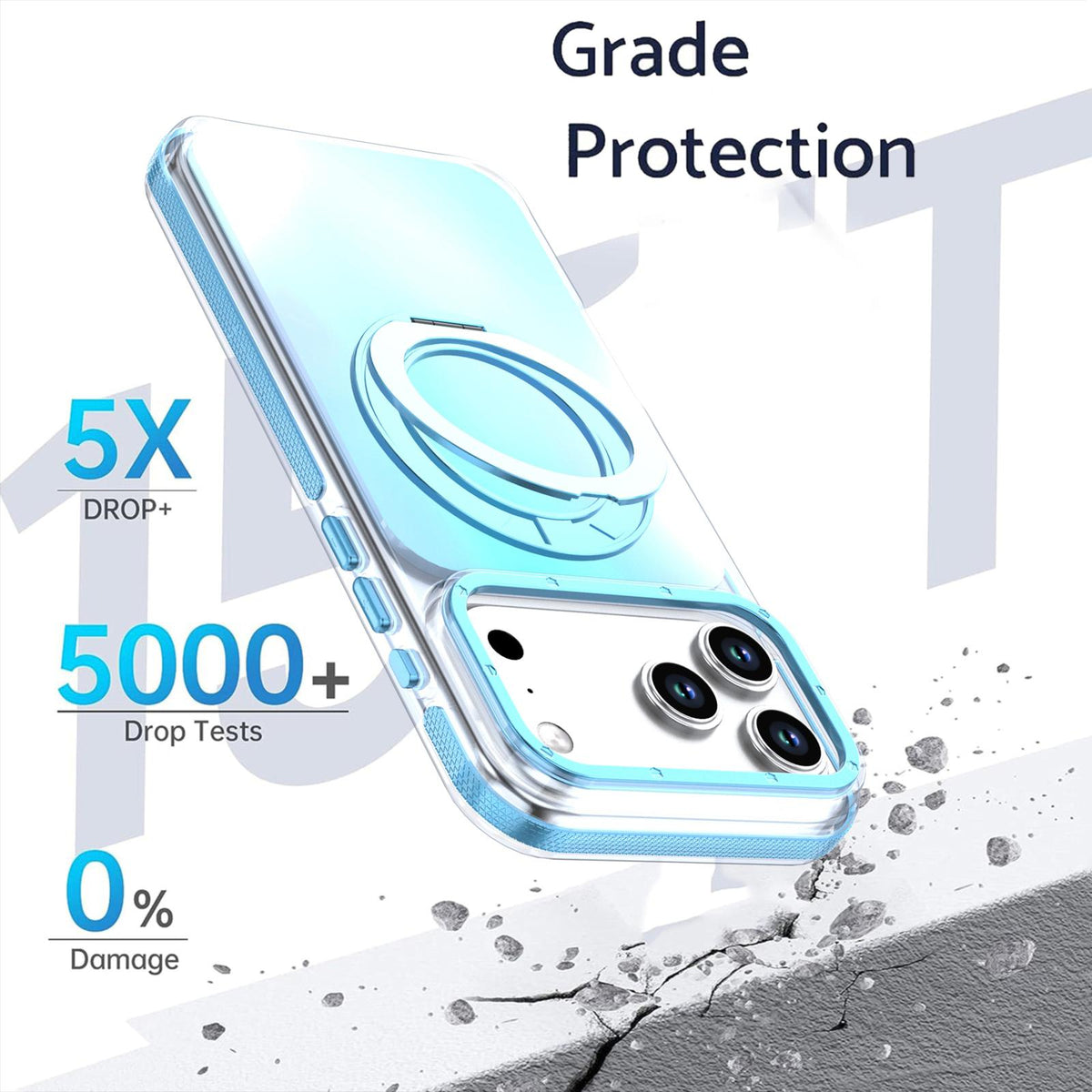 Compatible with iPhone 18 Pro Dual Color Gradient Discolor 360 Degree Rotation Holder Magnetic Phone Case - Blue