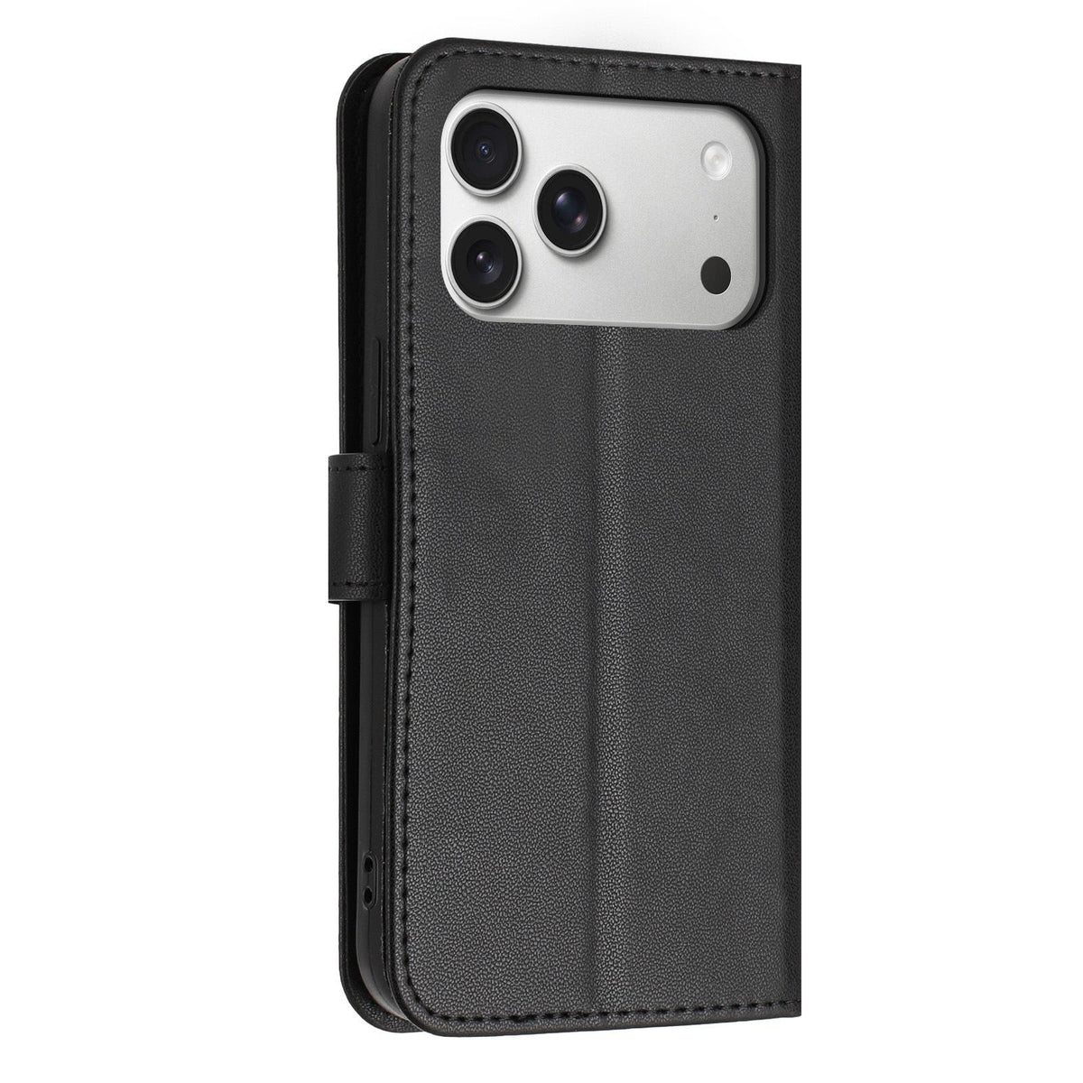 Compatible with iPhone 18 Pro Max & 17 Pro Max Glitter Butterfly Zipper Vegan Leather Phone Case with Wrist Strap - Black