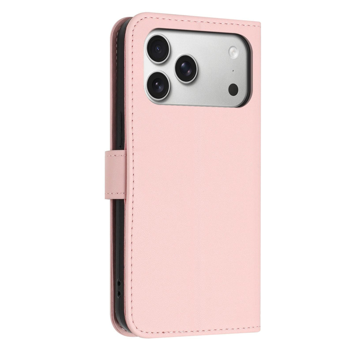 Compatible with iPhone 18 Pro & 17 Pro Glitter Butterfly Zipper Vegan Leather Phone Case with Wrist Strap - Pink