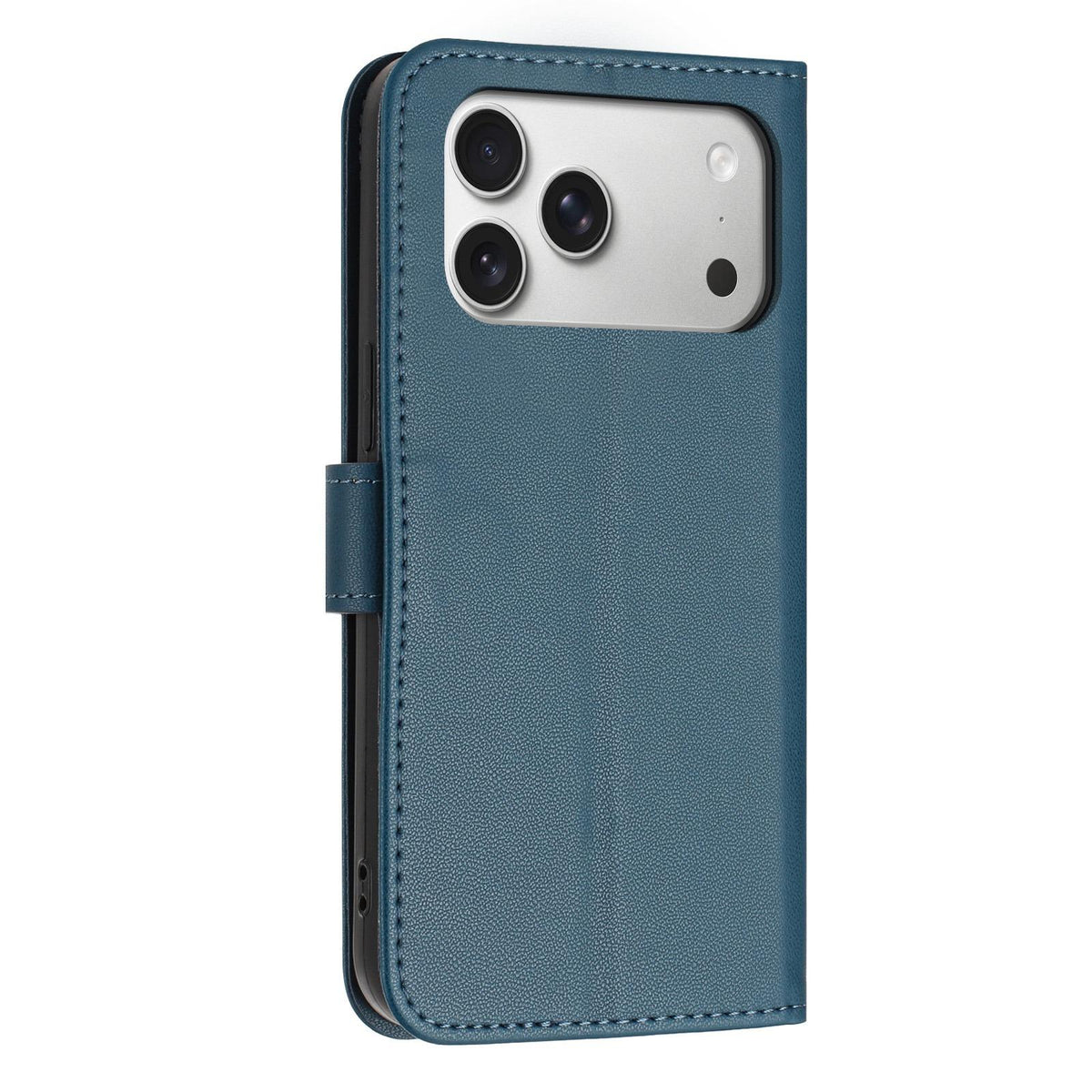 Compatible with iPhone 18 Pro & 17 Pro Glitter Butterfly Zipper Vegan Leather Phone Case with Wrist Strap - Blue