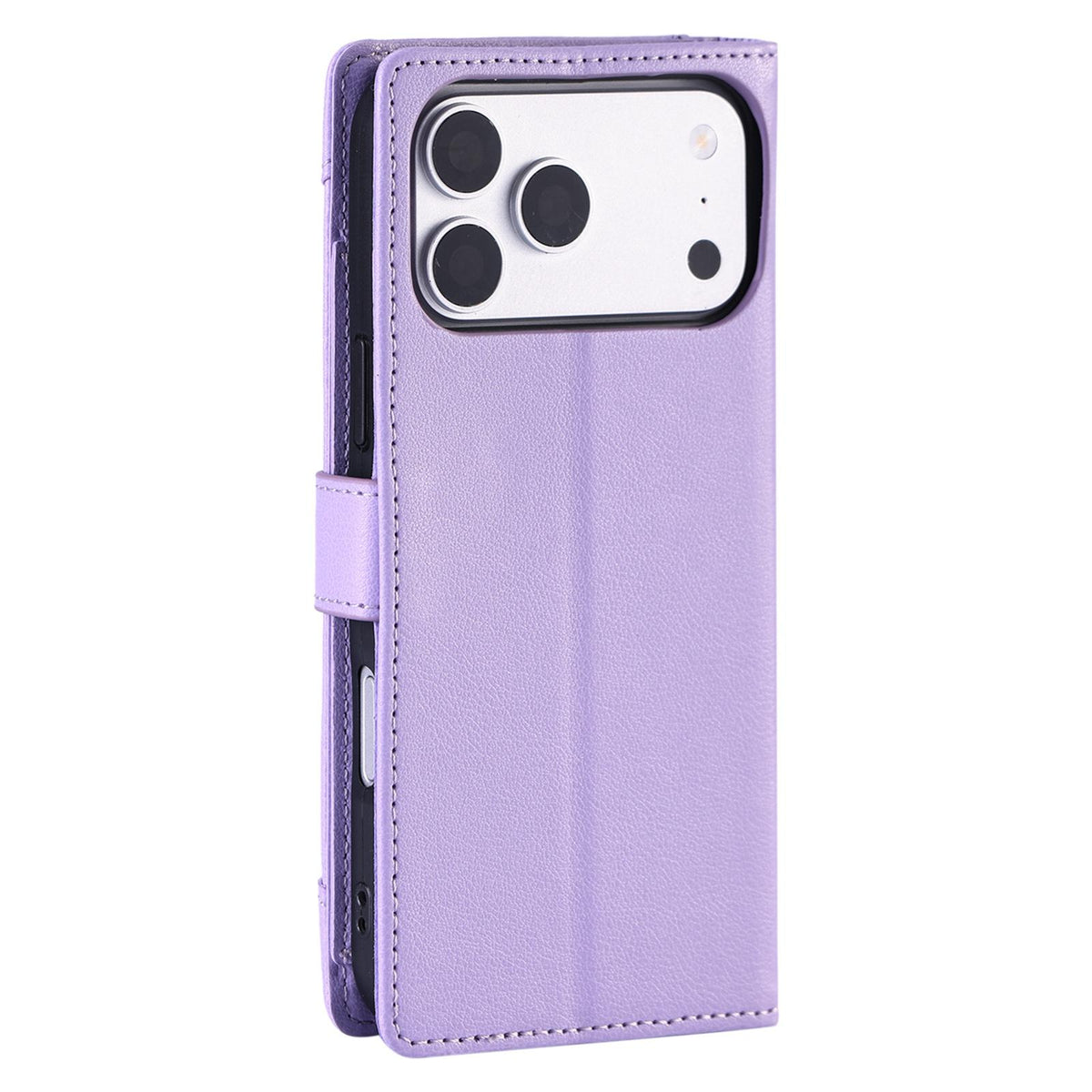 Compatible with iPhone 18 Pro Max & 17 Pro Max Litchi Texture Zipper Wallet Buckle Vegan Leather Phone Case with Wrist Strap - Purple