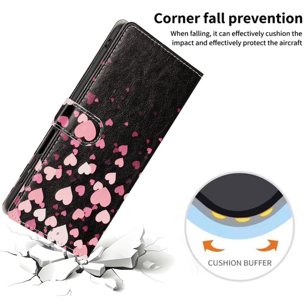 Compatible with iPhone 18 Pro Max Colorful Painting Vegan Leather Phone Case with Lanyard - Hearts