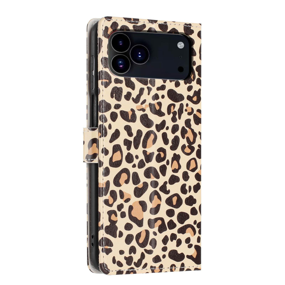 Compatible with iPhone 18 Pro Colorful Painting Vegan Leather Phone Case with Lanyard - Leopard Print