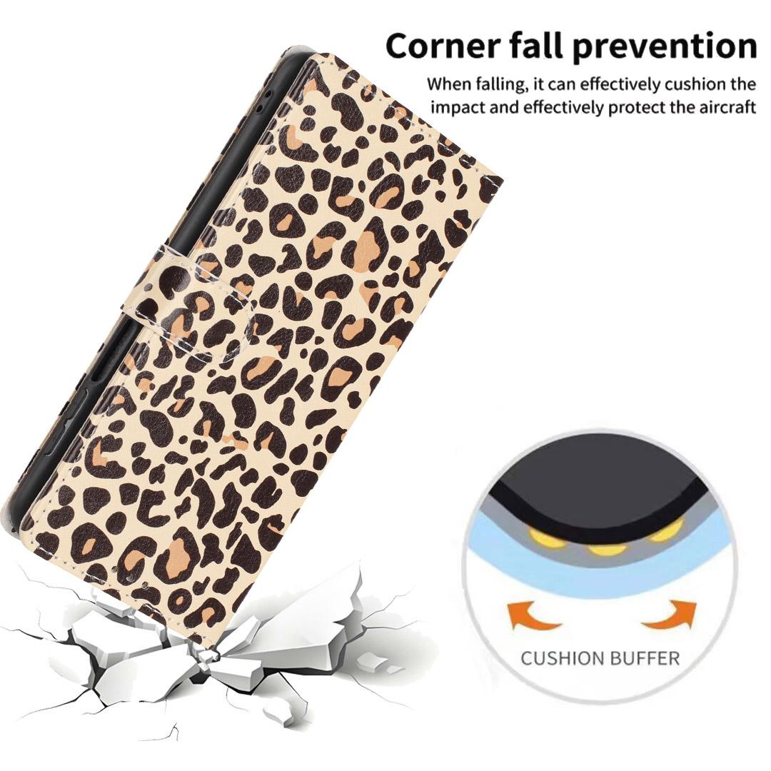Compatible with iPhone 18 Pro Colorful Painting Vegan Leather Phone Case with Lanyard - Leopard Print
