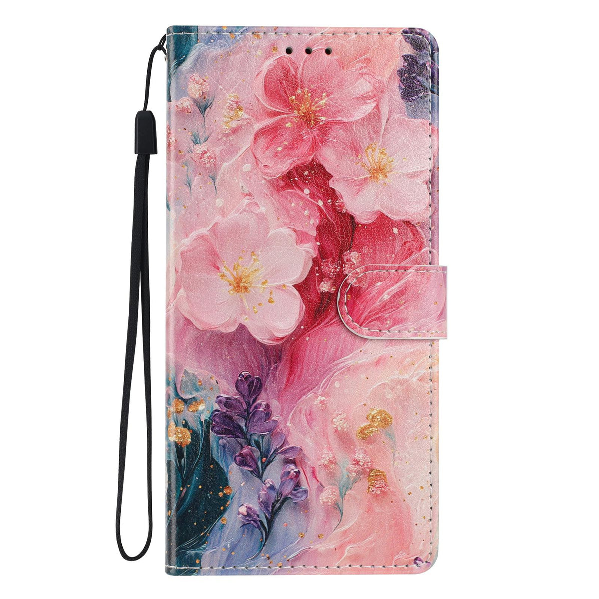Compatible with iPhone 18 Pro Colorful Painting Vegan Leather Phone Case with Lanyard - Oil Painting Flowers
