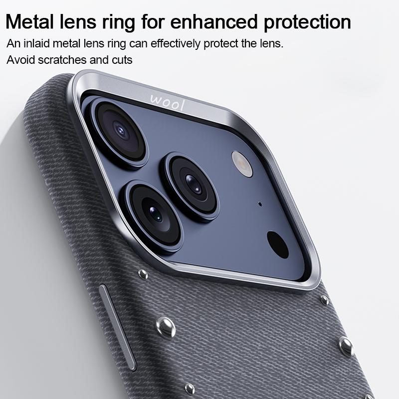Compatible with iPhone 18 Pro & 17 Pro Rivet Series Denim Texture Full Coverage Magnetic Phone Case - Dark Grey