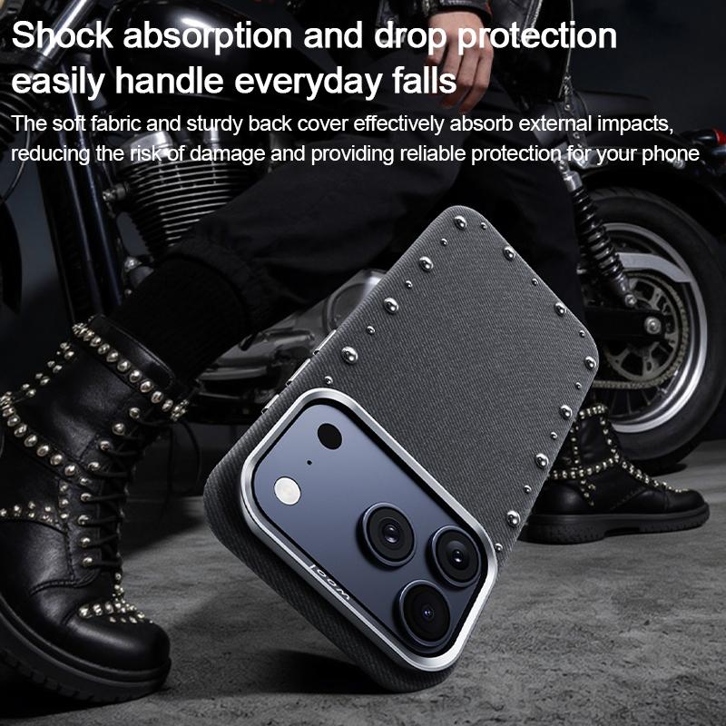 Compatible with iPhone 18 Pro & 17 Pro Rivet Series Denim Texture Full Coverage Magnetic Phone Case - Dark Green