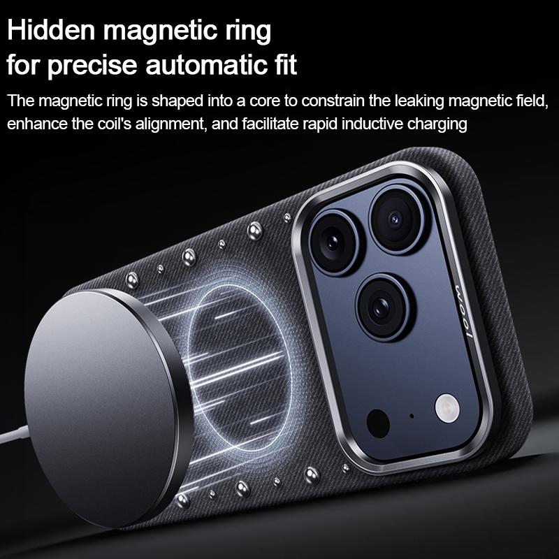 Compatible with iPhone 18 Pro Max & 17 Pro Max Rivet Series Denim Texture Full Coverage Magnetic Phone Case - Dark Blue
