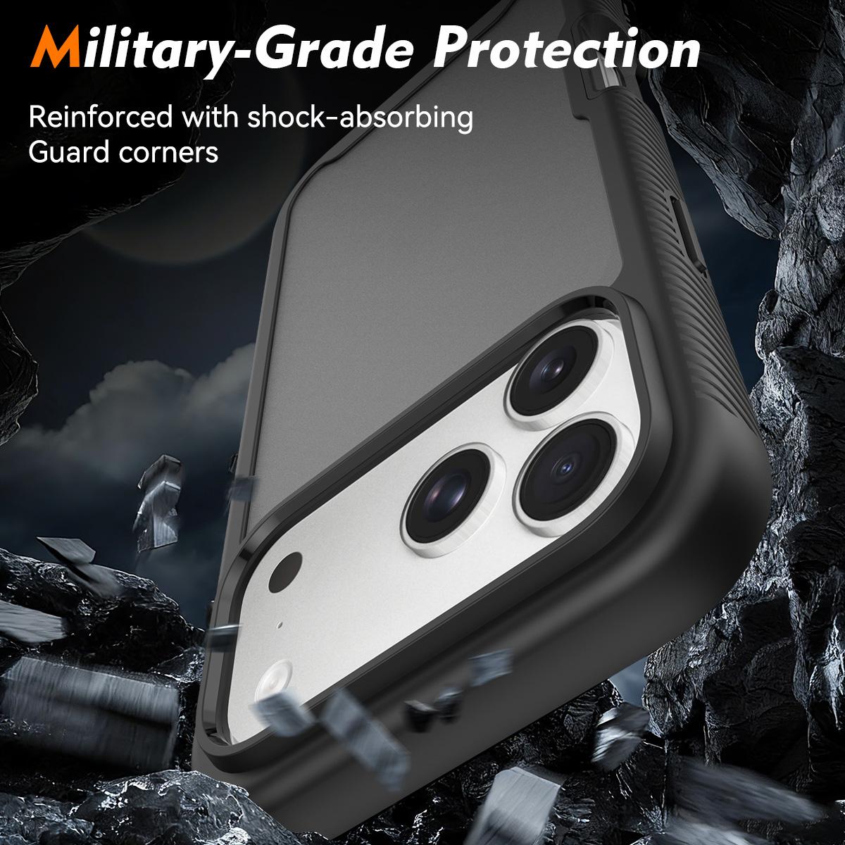 Compatible with iPhone 18 Pro Max Starry Sky Matte Two-Tone Shockproof TPU Dual-Layer PC Phone Case - Black