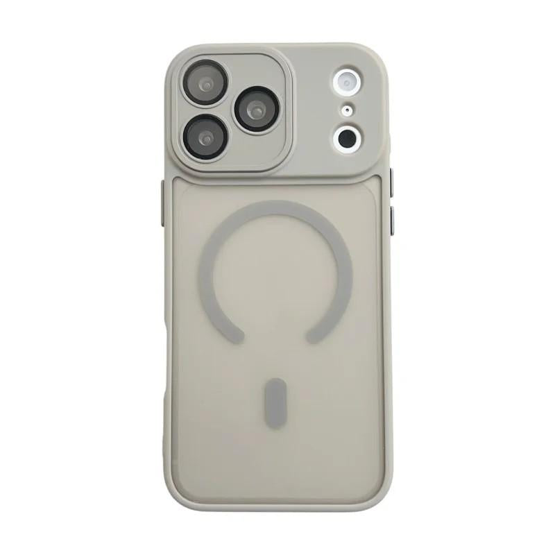 Compatible with iPhone 18 Pro WANLONFENG Skin-feel Magnetic PC Dual-Layer TPU Phone Case with Screen Protector - Grey