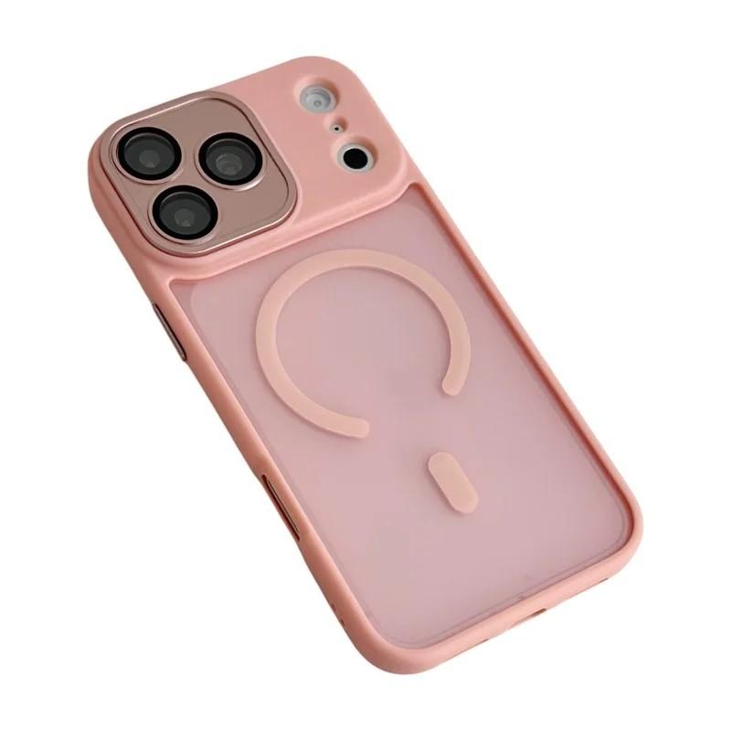 Compatible with iPhone 18 Pro Max WANLONFENG Skin-feel Magnetic PC Dual-Layer TPU Phone Case with Screen Protector - Pink