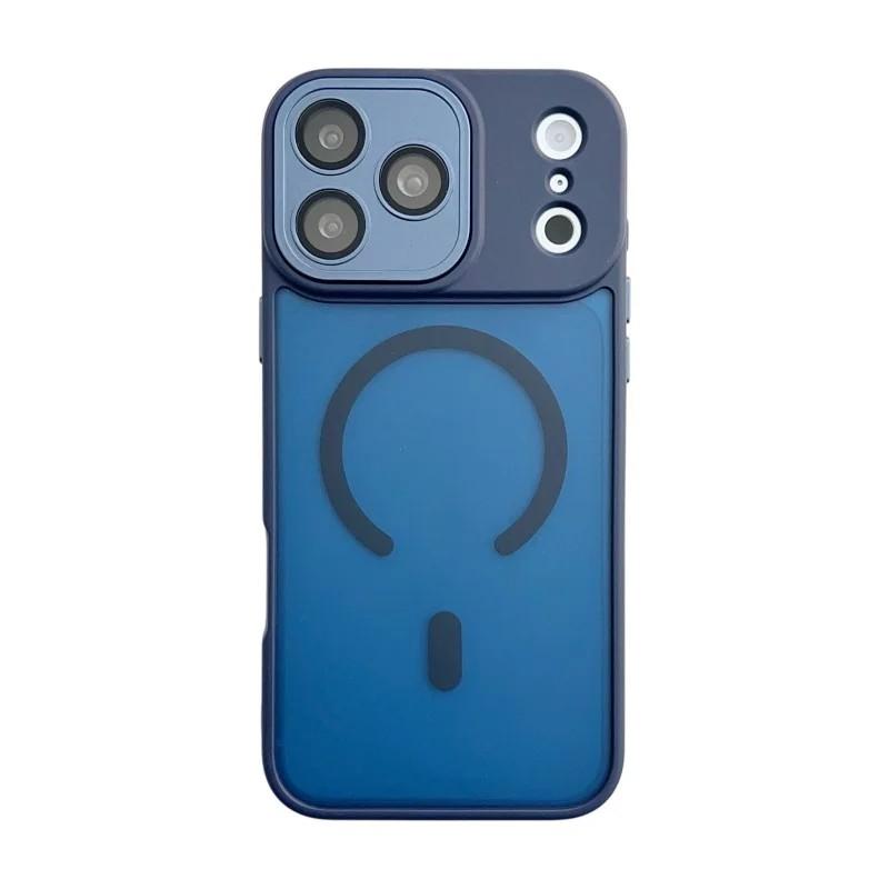 Compatible with iPhone 18 Pro Max WANLONFENG Skin-feel Magnetic PC Dual-Layer TPU Phone Case with Screen Protector - Blue