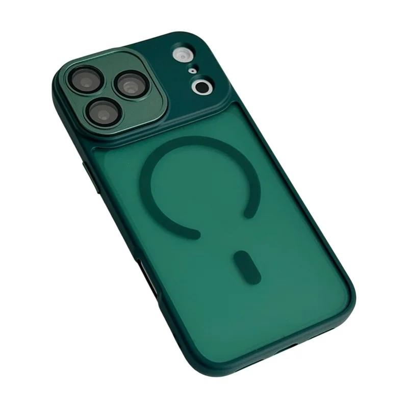 Compatible with iPhone 18 Pro Max WANLONFENG Skin-feel Magnetic PC Dual-Layer TPU Phone Case with Screen Protector - Green