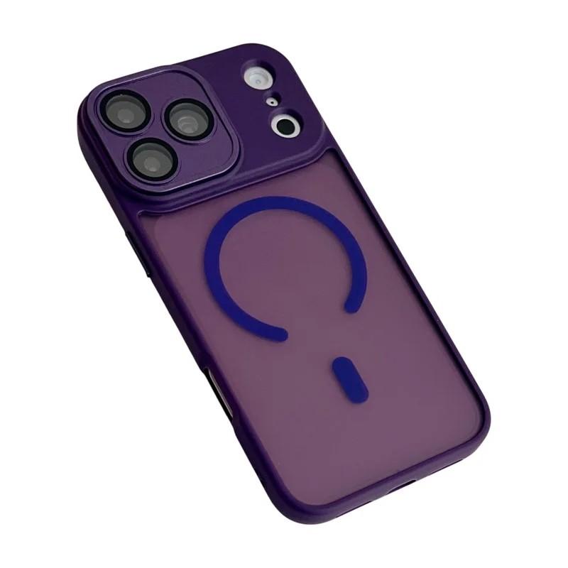 Compatible with iPhone 18 Pro Max WANLONFENG Skin-feel Magnetic PC Dual-Layer TPU Phone Case with Screen Protector - Purple