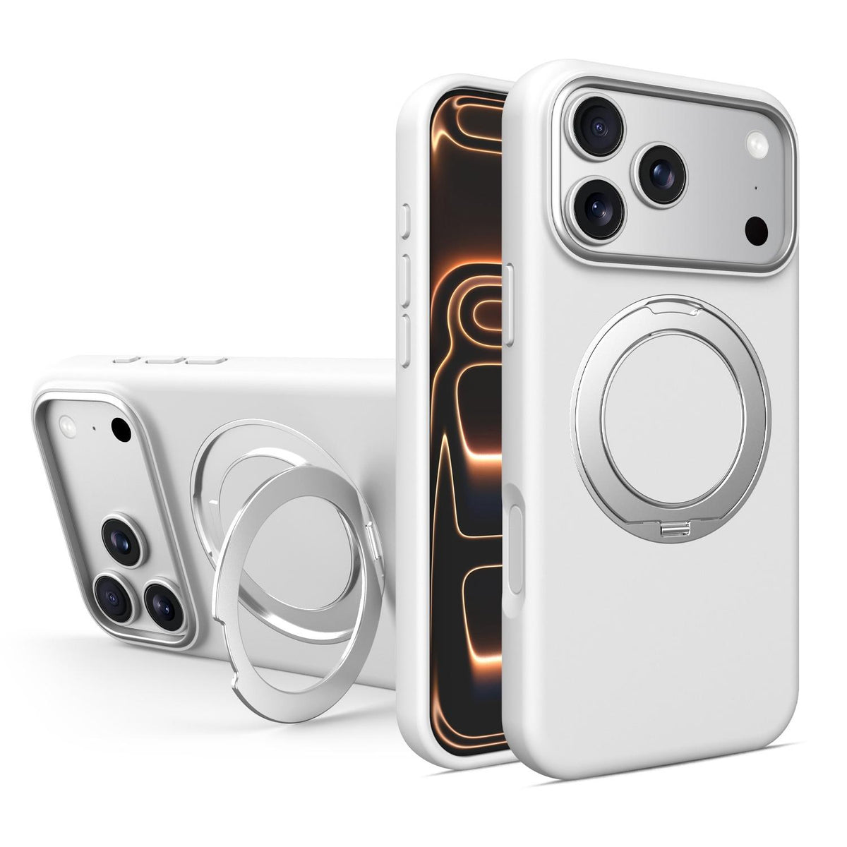 Compatible with iPhone 18 Pro Max & 17 Pro Max Liquid Silicone Magnetic Phone Case with Rotating Stand - White