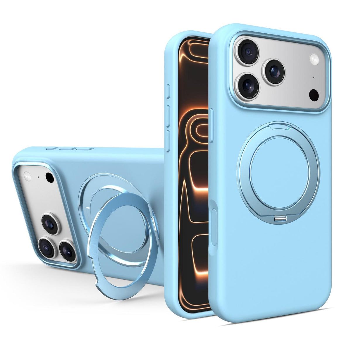Compatible with iPhone 18 Pro Max & 17 Pro Max Liquid Silicone Magnetic Phone Case with Rotating Stand - Sky Blue