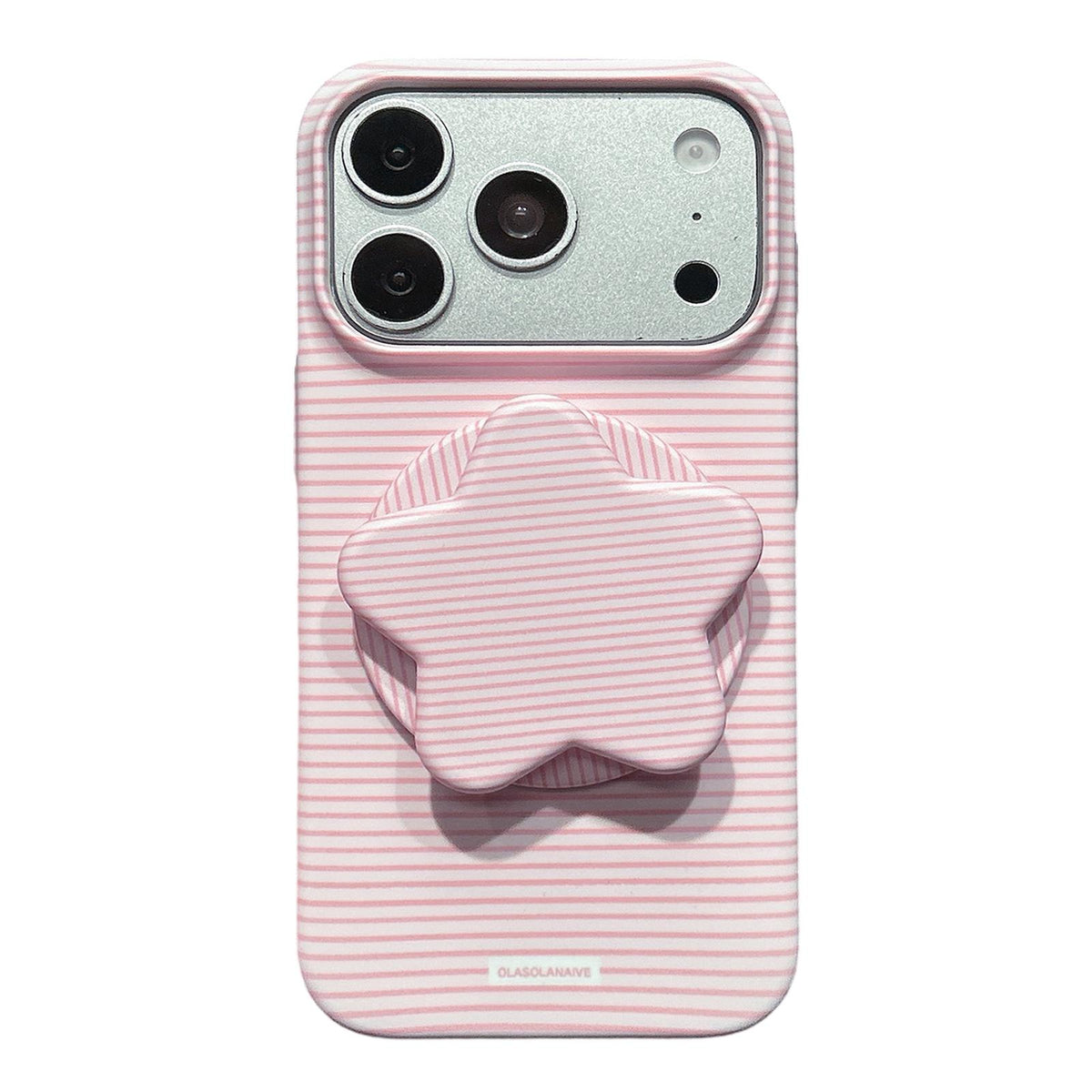 Compatible with iPhone 18 Pro Max & 17 Pro Max Macaron Striped Full Coverage PC Phone Case with Star Holder - Pink