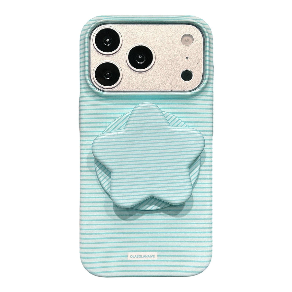 Compatible with iPhone 18 Pro & 17 Pro Macaron Striped Full Coverage PC Phone Case with Star Holder - Green