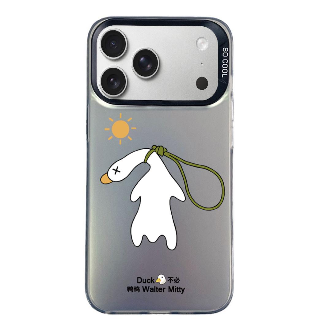 Compatible with iPhone 18 Pro Max & 17 Pro Max Colorful Silver Pattern PC Dual-Layer TPU Phone Case - Black Duck