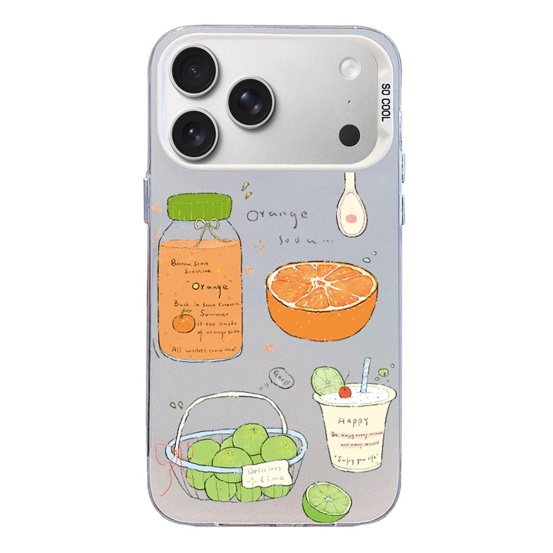 Compatible with iPhone 18 Pro Max & 17 Pro Max Colorful Silver Pattern PC Dual-Layer TPU Phone Case - White Fruit Tea