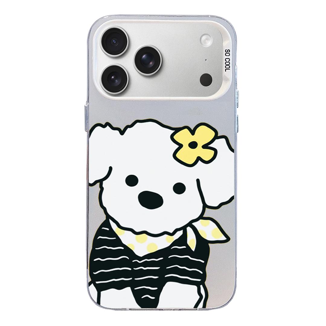 Compatible with iPhone 18 Pro Max & 17 Pro Max Colorful Silver Pattern PC Dual-Layer TPU Phone Case - White Puppy