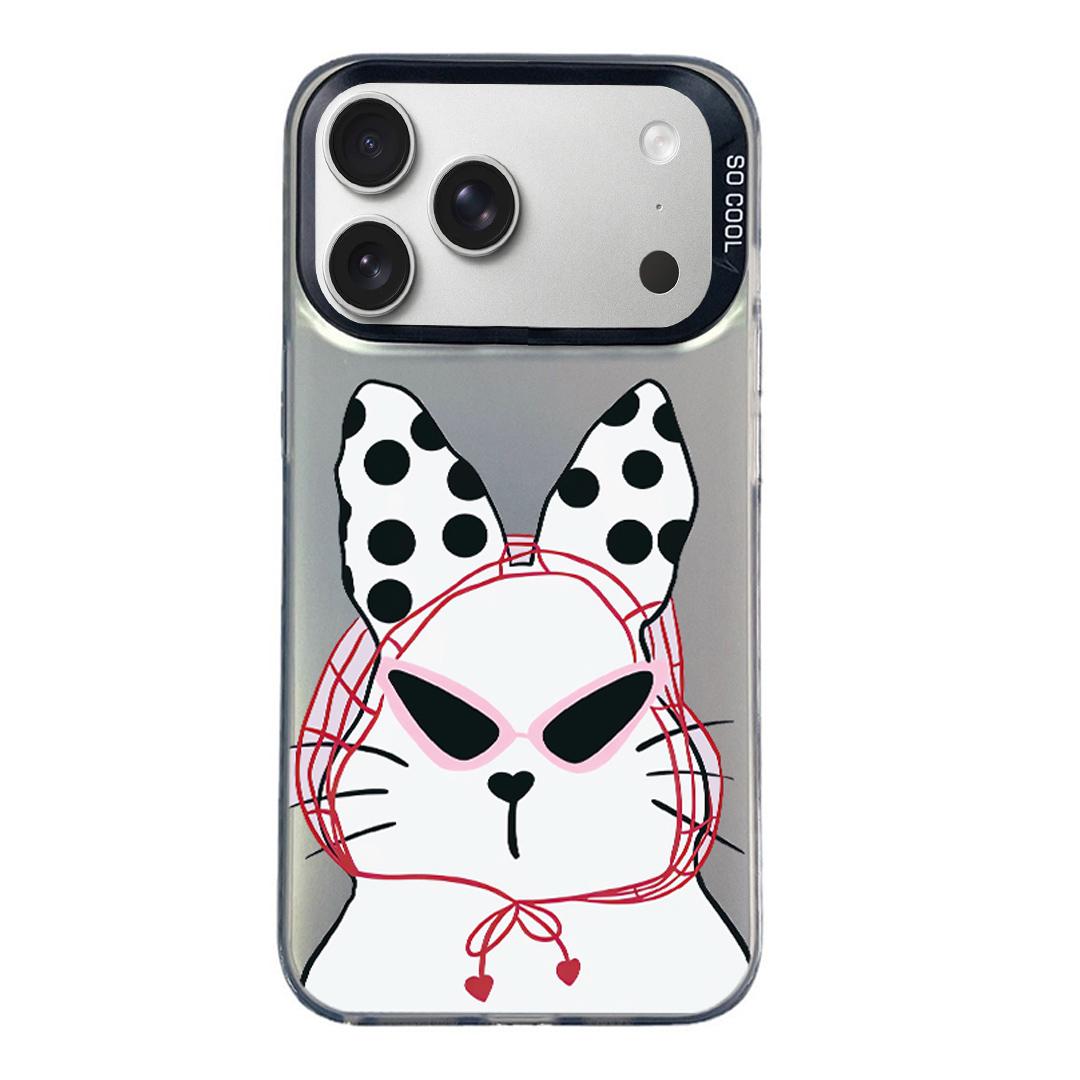 Compatible with iPhone 18 Pro & 17 Pro Colorful Silver Pattern PC Dual-Layer TPU Phone Case - Black Lucky Cat