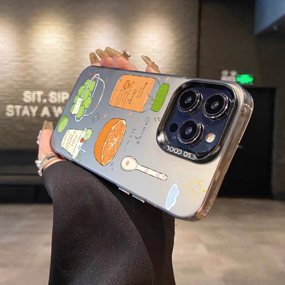 Compatible with iPhone 18 Pro Max & 17 Pro Max Colorful Silver Pattern PC Dual-Layer TPU Phone Case - White Fruit Tea