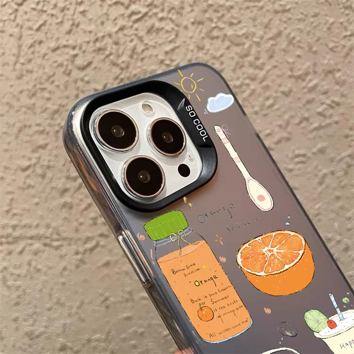Compatible with iPhone 18 Pro Max & 17 Pro Max Colorful Silver Pattern PC Dual-Layer TPU Phone Case - White Fruit Tea