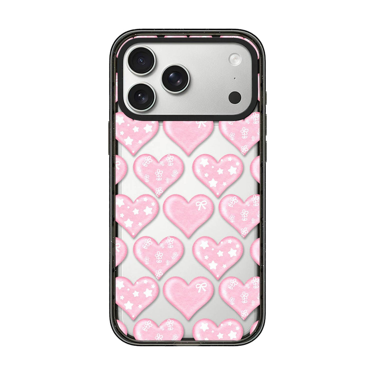 Compatible with iPhone 18 Pro Max & 17 Pro Max French Style Star Bow Transparent Acrylic TPU Phone Case - Pink Heart