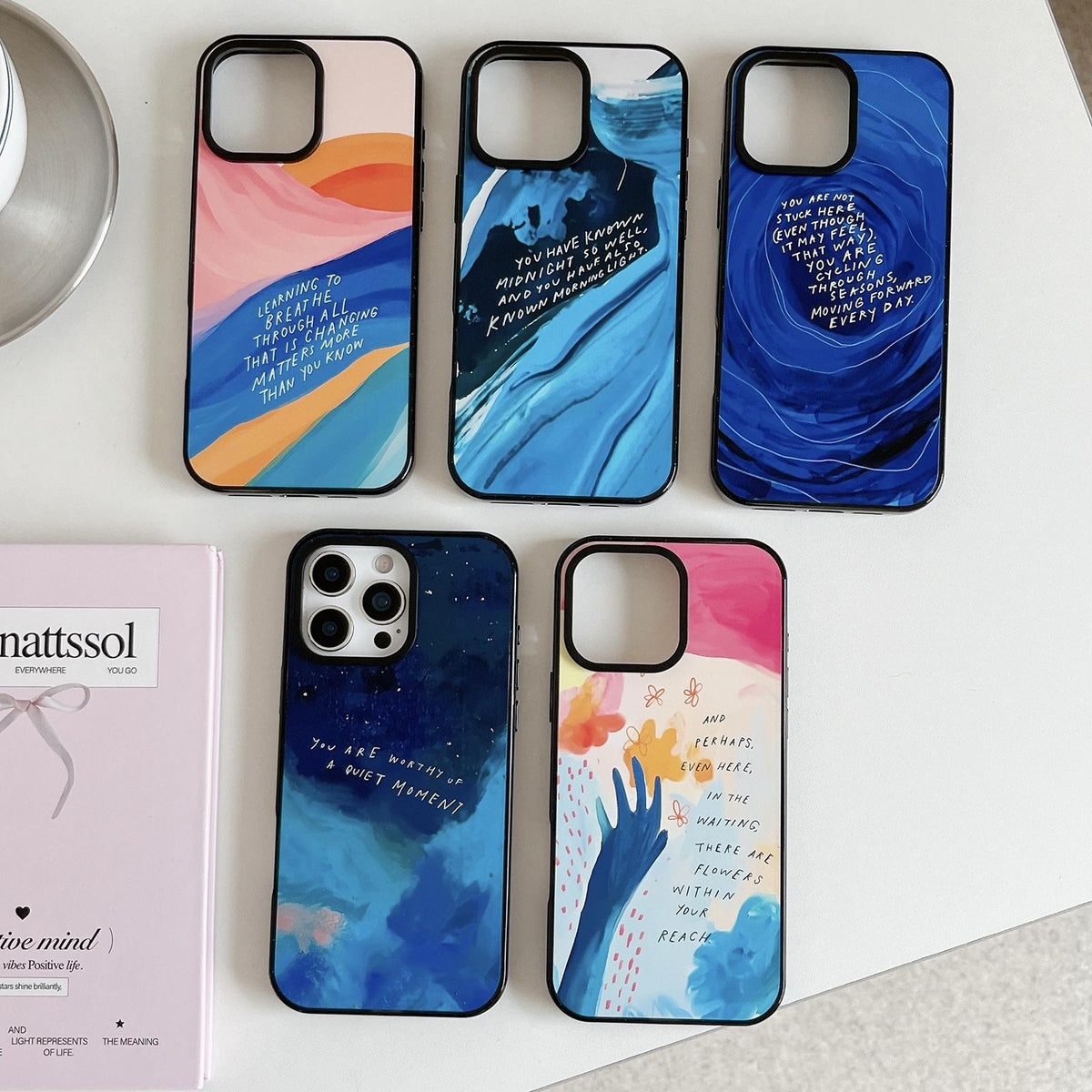 Compatible with iPhone 18 Pro Max & 17 Pro Max Tranquil Deep Blue Watercolor Acrylic TPU Phone Case - Spring Flower Field Pastel