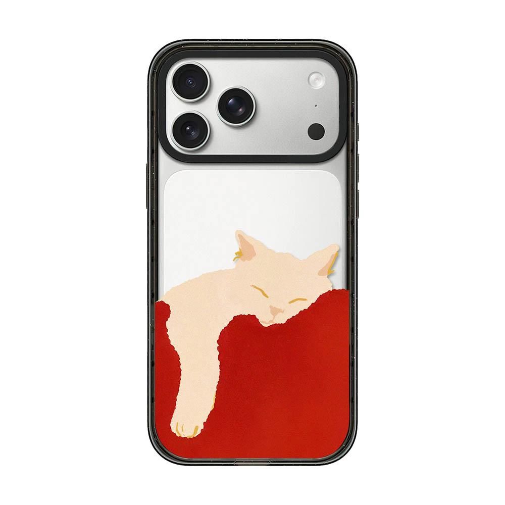 Compatible with iPhone 18 Pro & 17 Pro Lazy Cat Dog Acrylic TPU Phone Case - Red Background White Cat