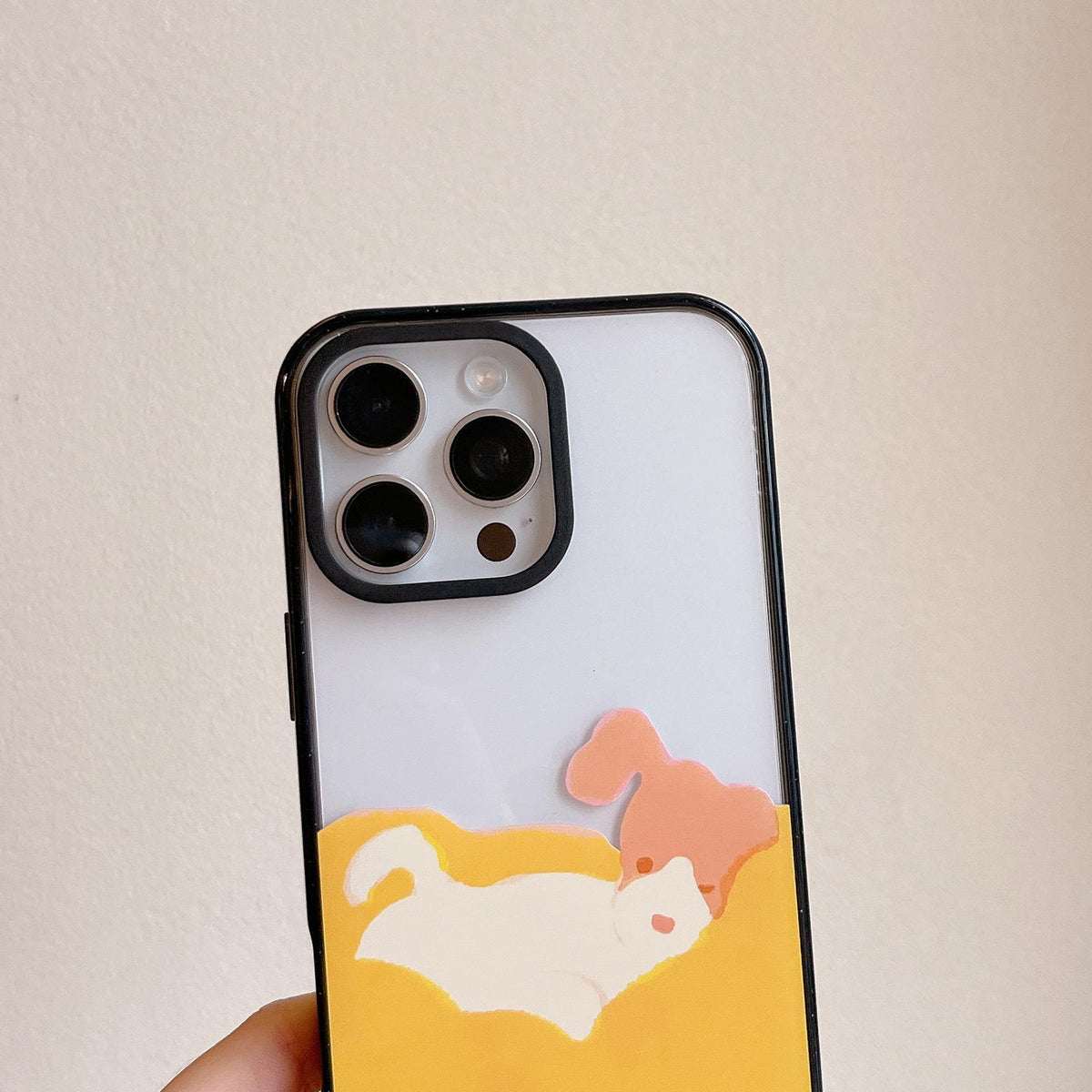 Compatible with iPhone 18 Pro & 17 Pro Lazy Cat Dog Acrylic TPU Phone Case - Red Background White Cat