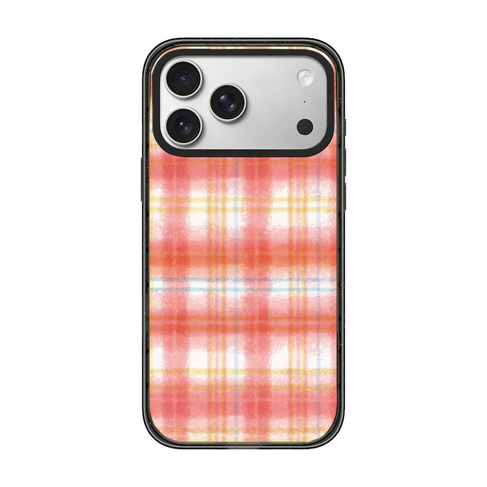 Compatible with iPhone 18 Pro Max & 17 Pro Max Felt Checkered Floral Acrylic TPU Phone Case - Pink Orange Watercolor Plaid