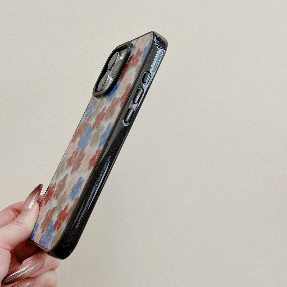 Compatible with iPhone 18 Pro Max & 17 Pro Max Felt Checkered Floral Acrylic TPU Phone Case - Pink Orange Watercolor Plaid