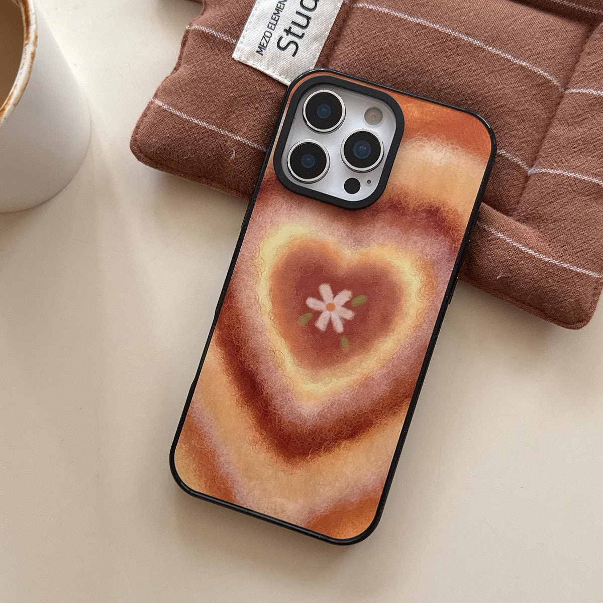 Compatible with iPhone 18 Pro Max & 17 Pro Max Felt Checkered Floral Acrylic TPU Phone Case - Pink Orange Watercolor Plaid
