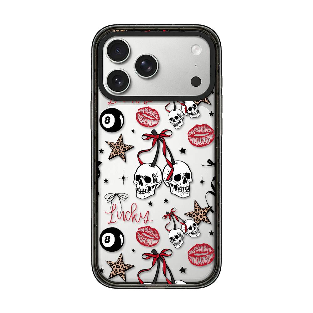 Compatible with iPhone 18 Pro Max & 17 Pro Max Leopard Print Bow Print transparent Acrylic TPU Phone Case - Skull Red Lips