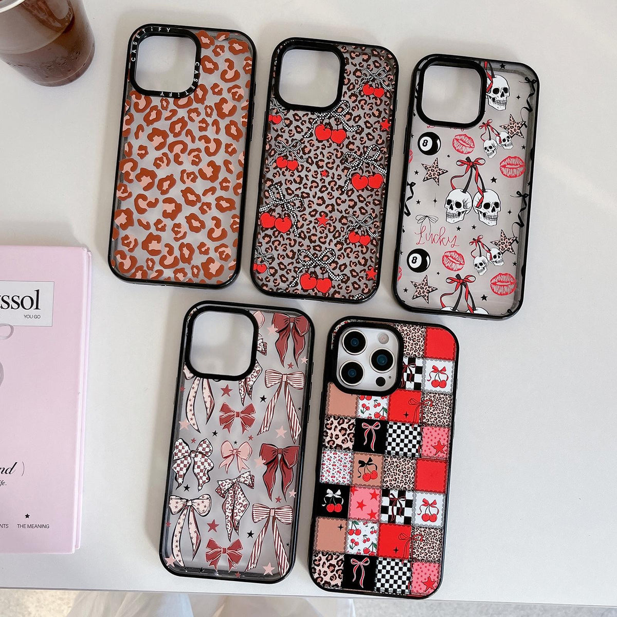 Compatible with iPhone 18 Pro Max & 17 Pro Max Leopard Print Bow Print transparent Acrylic TPU Phone Case - Caramel Brown Bow