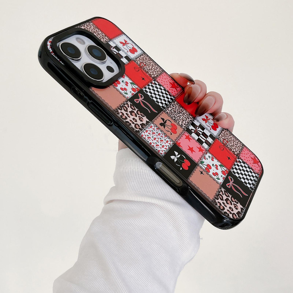 Compatible with iPhone 18 Pro Max & 17 Pro Max Leopard Print Bow Print transparent Acrylic TPU Phone Case - Skull Red Lips