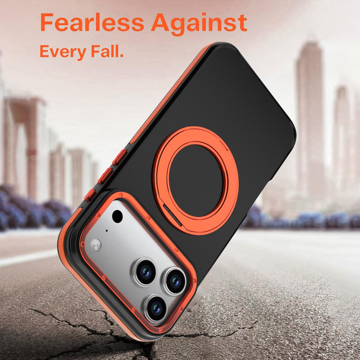 Compatible with iPhone 18 Pro Max Dual Color Skin Feel 360 Degree Rotation Holder Magnetic Phone Case - Orange