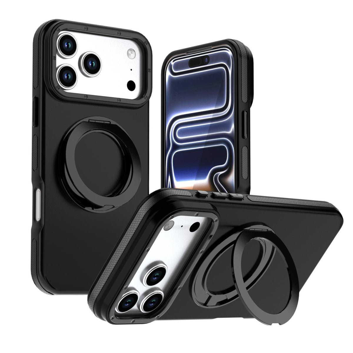 Compatible with iPhone 18 Pro Max Dual Color Skin Feel 360 Degree Rotation Holder Magnetic Phone Case - Black