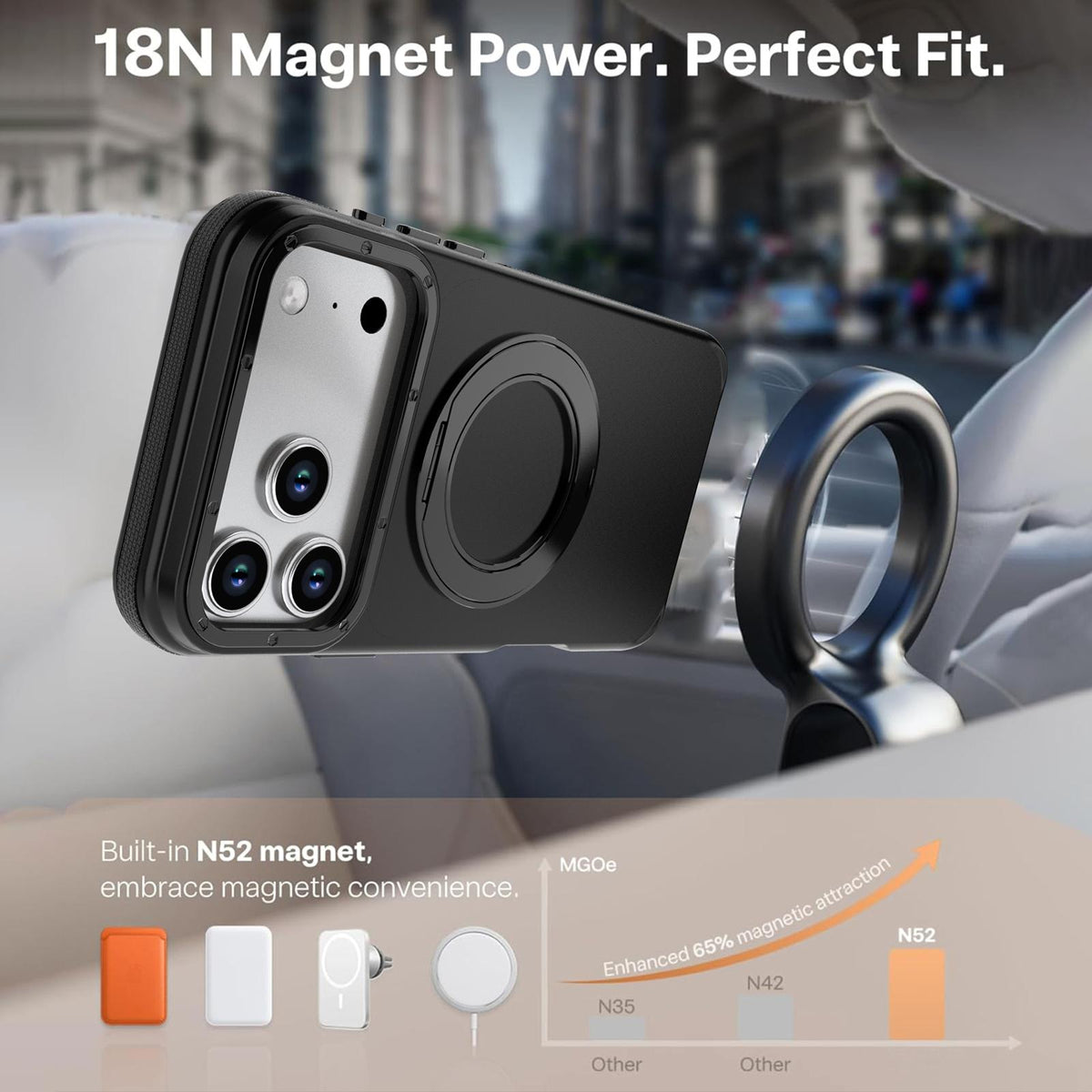 Compatible with iPhone 18 Pro Max Dual Color Skin Feel 360 Degree Rotation Holder Magnetic Phone Case - Black