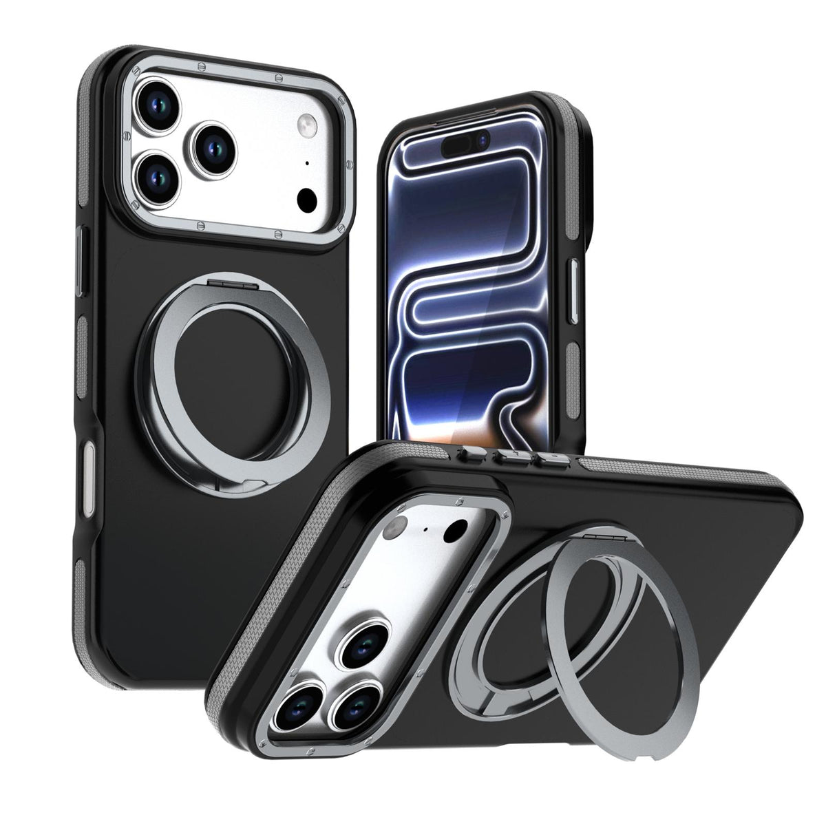 Compatible with iPhone 18 Pro Max Dual Color Skin Feel 360 Degree Rotation Holder Magnetic Phone Case - Grey
